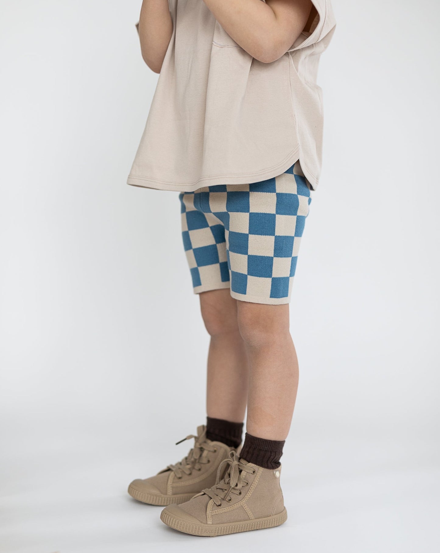 checkerboard knit bike shorts