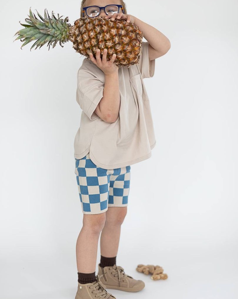 checkerboard knit bike shorts